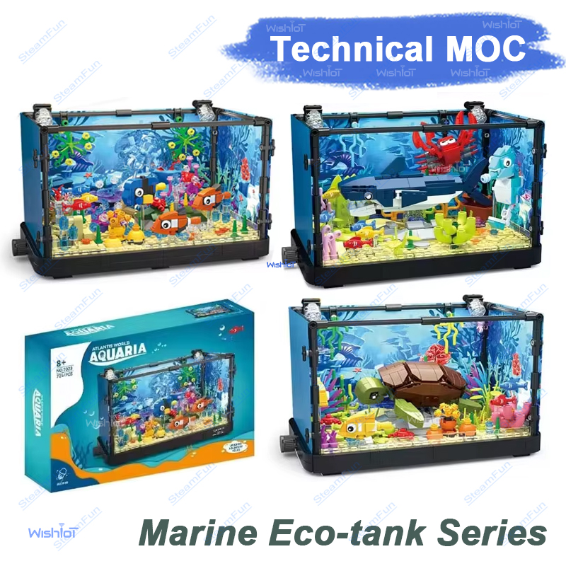 Aquarium Fish Lego - MOC Fishbowl Aquarium Building Blocks Sea