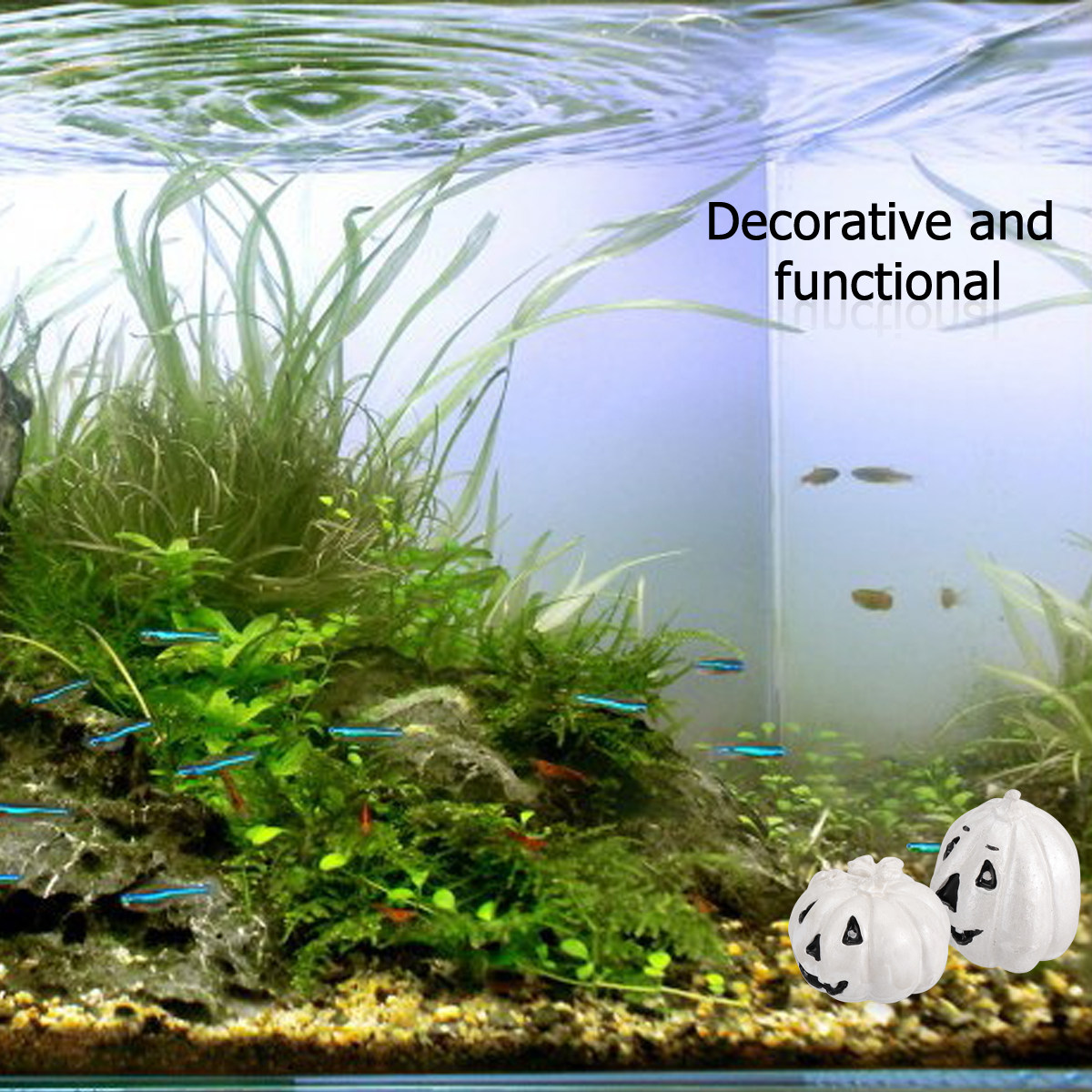 2Pcs Unique Resin Pumpkin Aqua - Aquarium Fish Hiding Spot ulasan dan harga